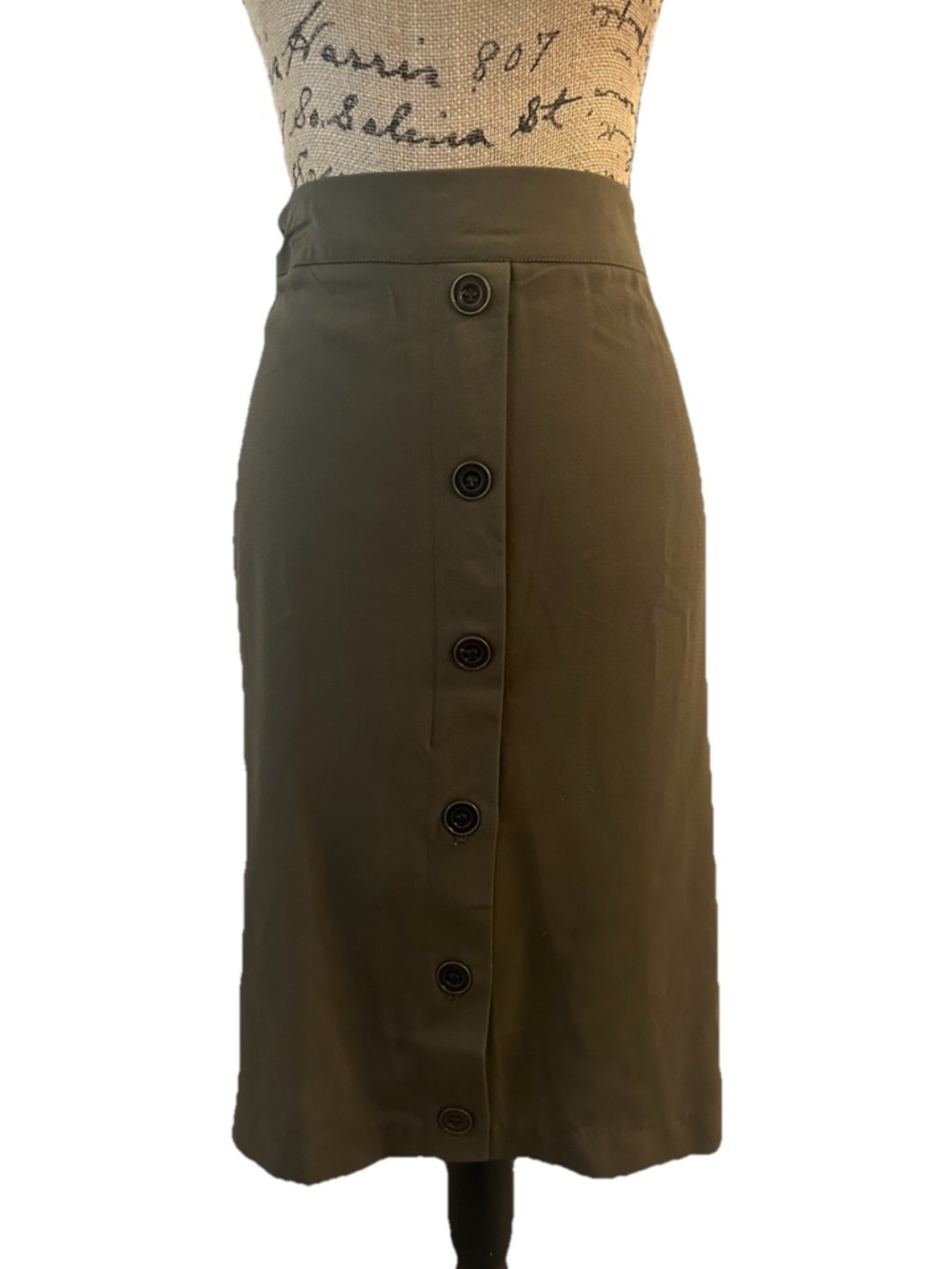 Monroe and Main Olive Green Faux Front Button Skirt, 1X